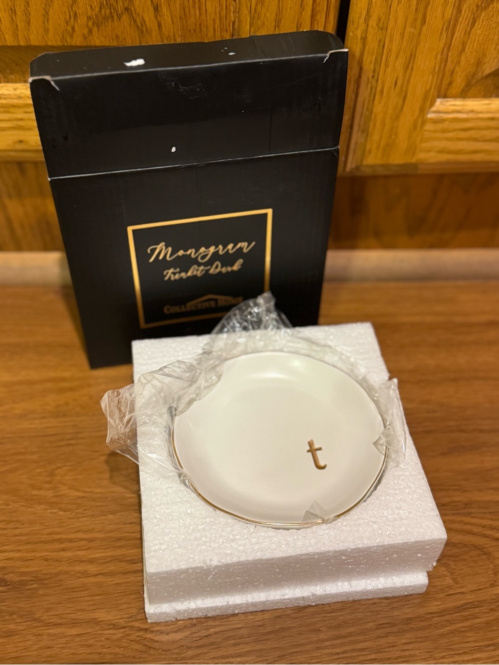 Monogram Trinket Dish - White with Gold Accent